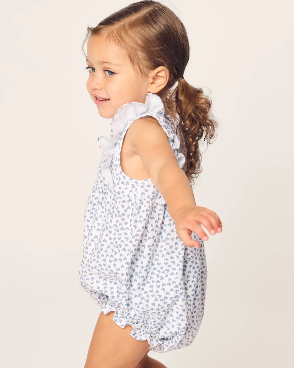 Baby’s Twill Ruffled Romper in Bluehearts