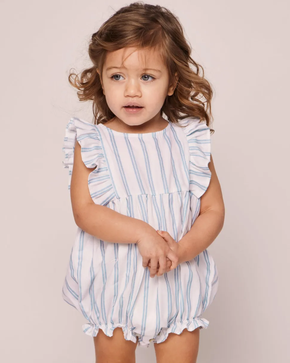 Baby’s Twill Ruffled Romper in Periwinkle Stripe