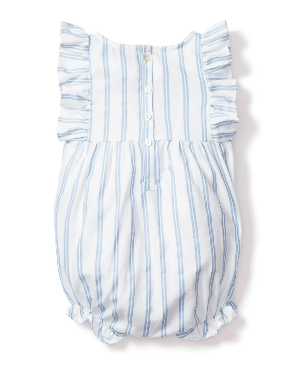 Baby’s Twill Ruffled Romper in Periwinkle Stripe