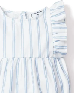 Baby’s Twill Ruffled Romper in Periwinkle Stripe