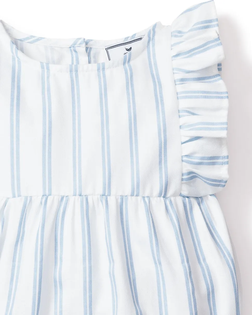 Baby’s Twill Ruffled Romper in Periwinkle Stripe