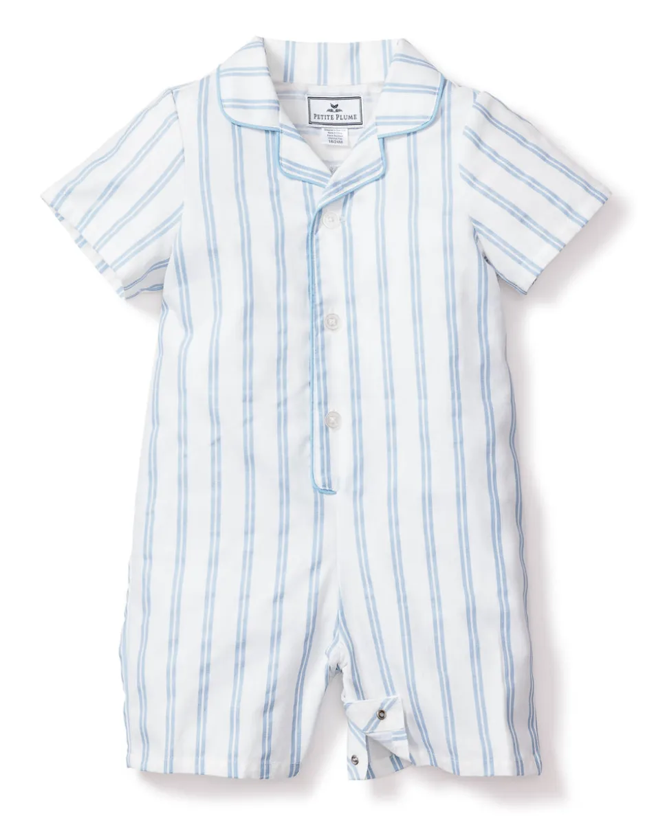 Baby’s Twill Summer Romper in Periwinkle Stripe