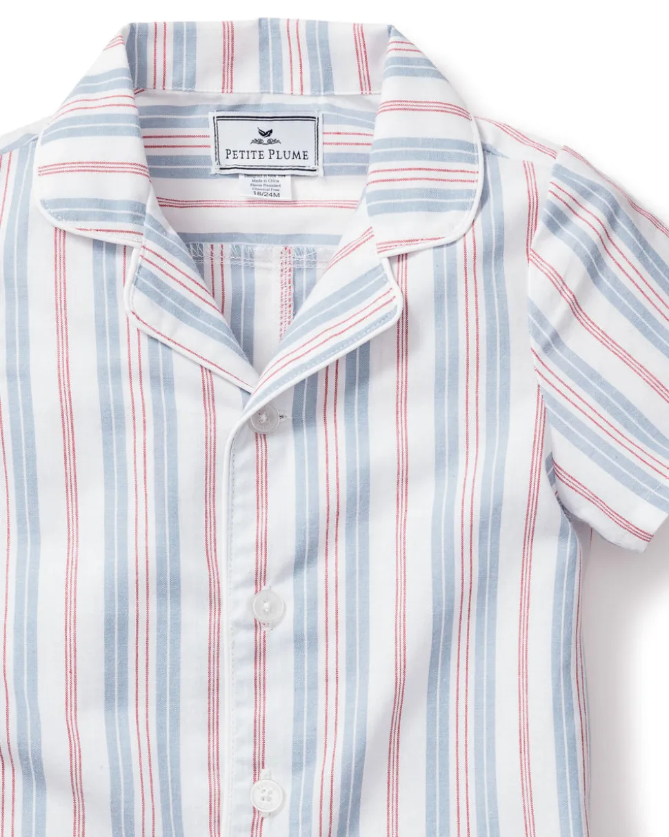 Baby’s Twill Summer Romper in Vintage French Stripes