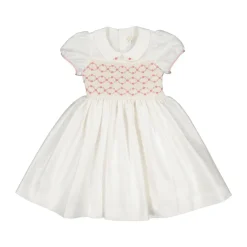 Bagatelle White/Pink Silk Handmade Smocked Dress