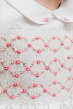 Bagatelle White/Pink Silk Handmade Smocked Dress