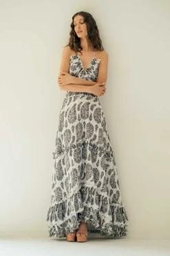 Bahar Ruffle Dress in Paisley Ghalamkar