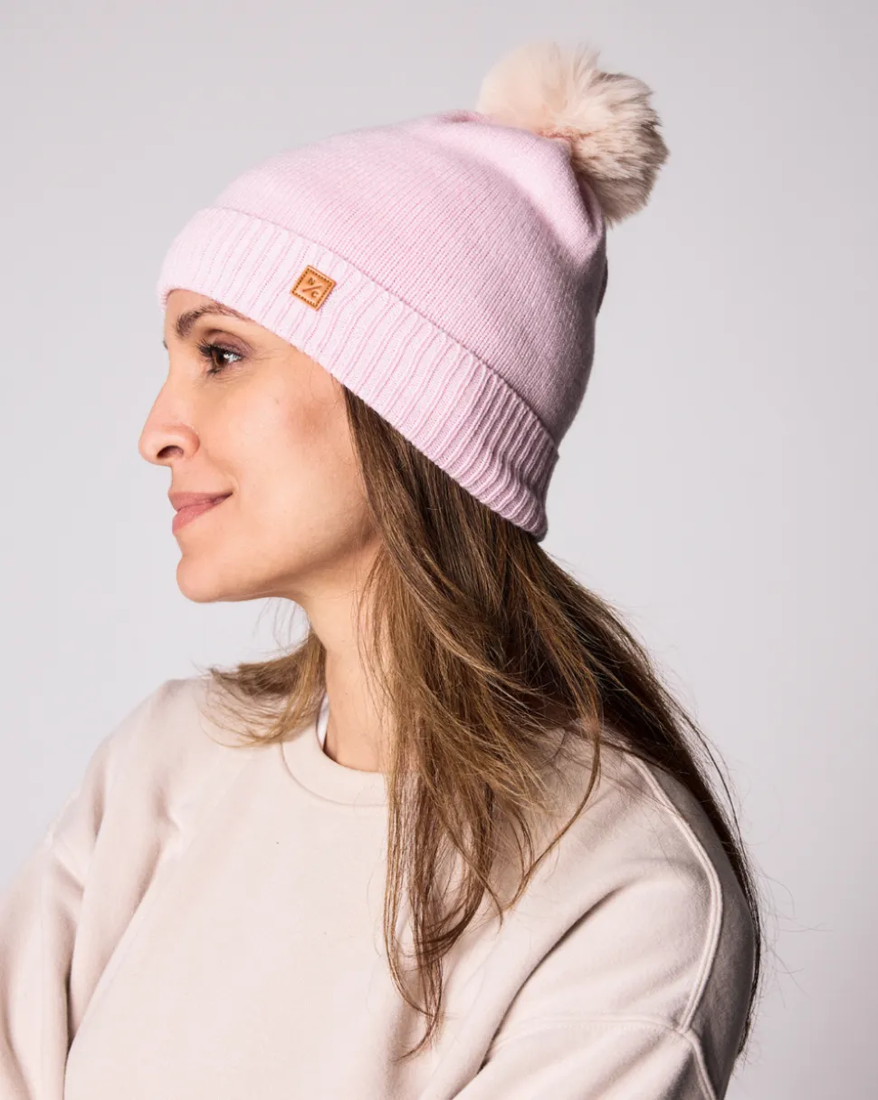 Ballerina Pink Knit Winter Hat with Faux Fur Pom