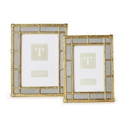 Bamboo Gold Photo Frames with Mirror Edge, Set of 2