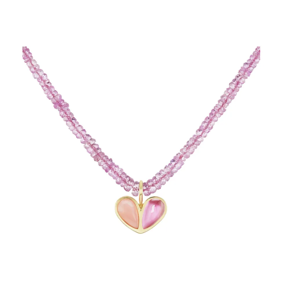 Beaded Sweetheart Necklace Pink Opal and Pink Sapphire