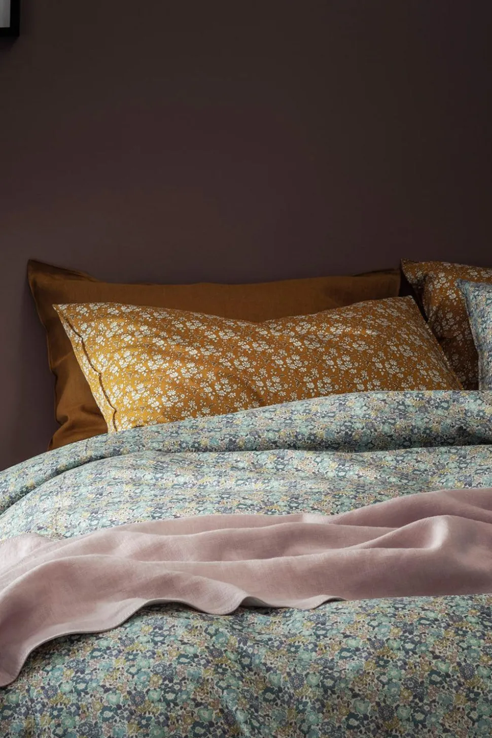 Bedding Made With Liberty Fabric in Capel Mustard
