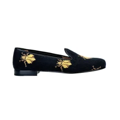 Bee Black Needlepoint Slipper