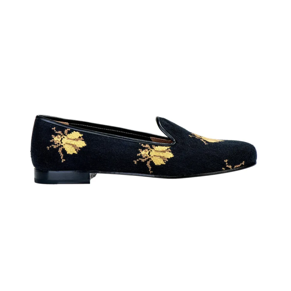 Bee Black Needlepoint Slipper