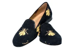 Bee Black Needlepoint Slipper