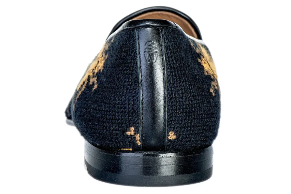 Bee Black Needlepoint Slipper