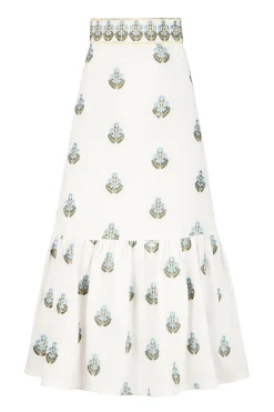 Begum Skirt in Off White & Blue