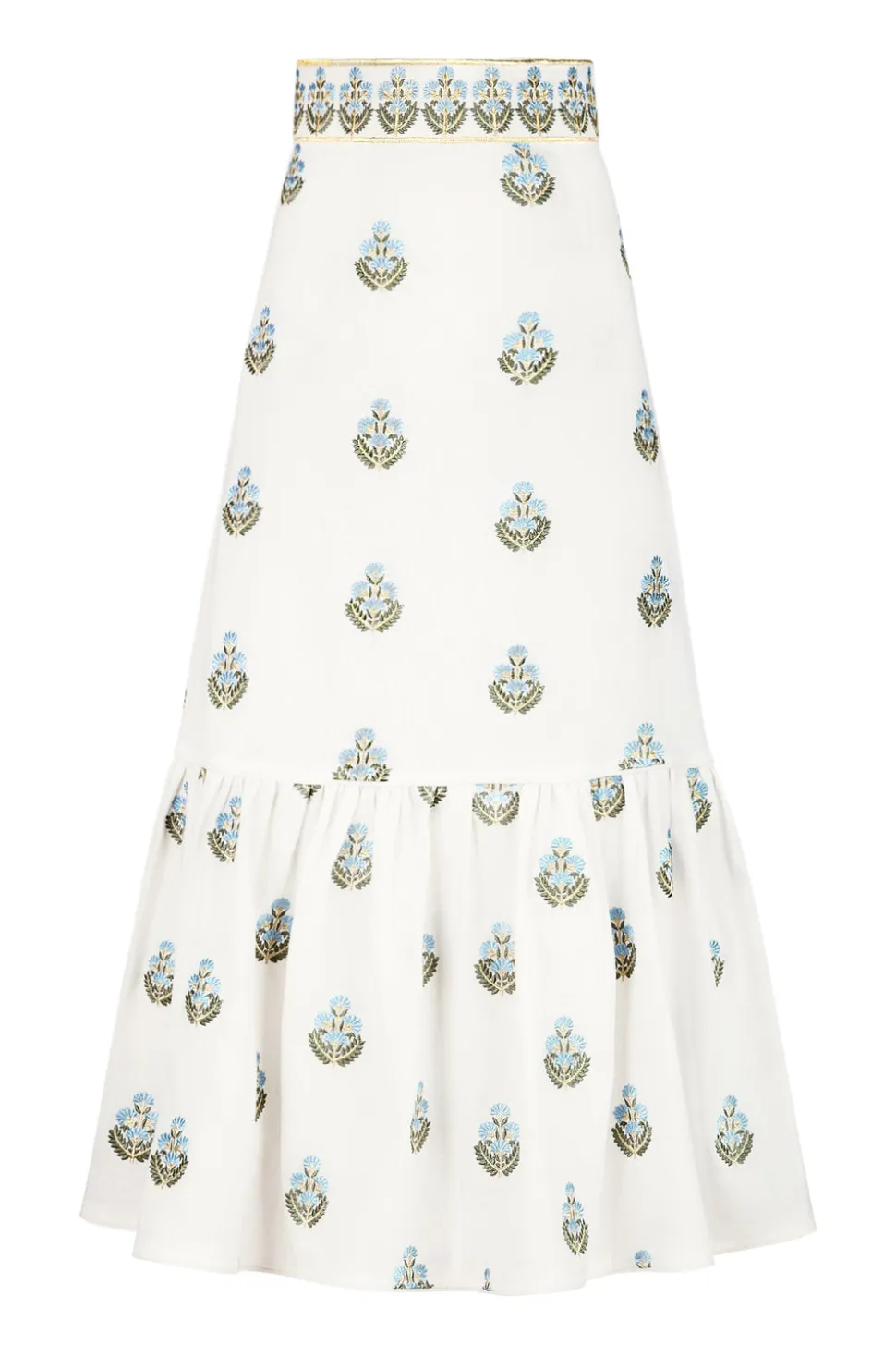 Begum Skirt in Off White & Blue
