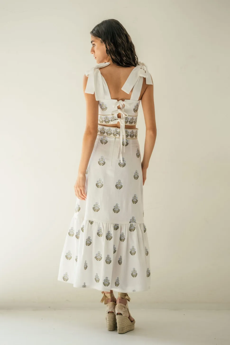 Begum Skirt in Off White & Blue