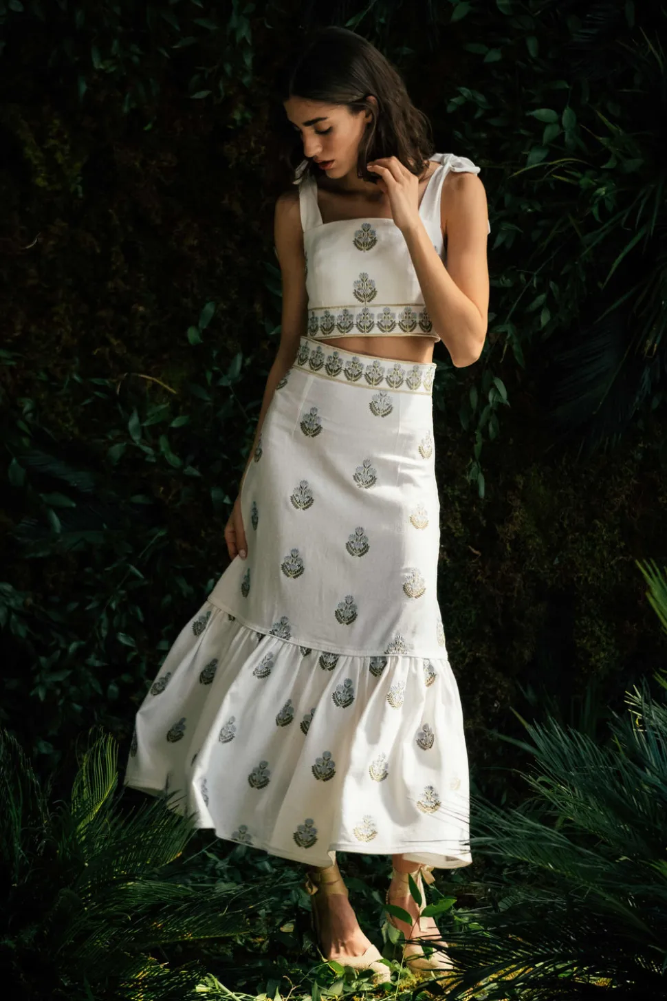 Begum Skirt in Off White & Blue