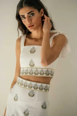 Begum Skirt in Off White & Blue