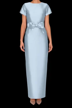 Bella Silk and Wool Column Gown with Removable Bow Belt