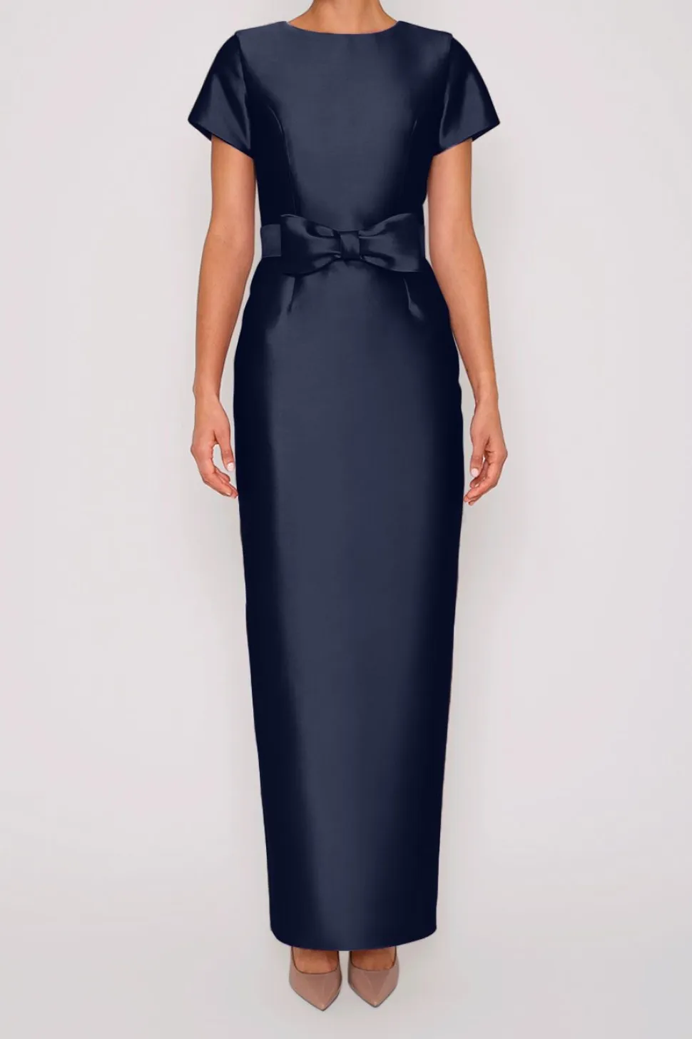 Bella Silk and Wool Column Gown with Removable Bow Belt