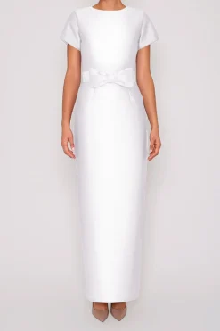 Bella Silk and Wool Column Gown with Removable Bow Belt