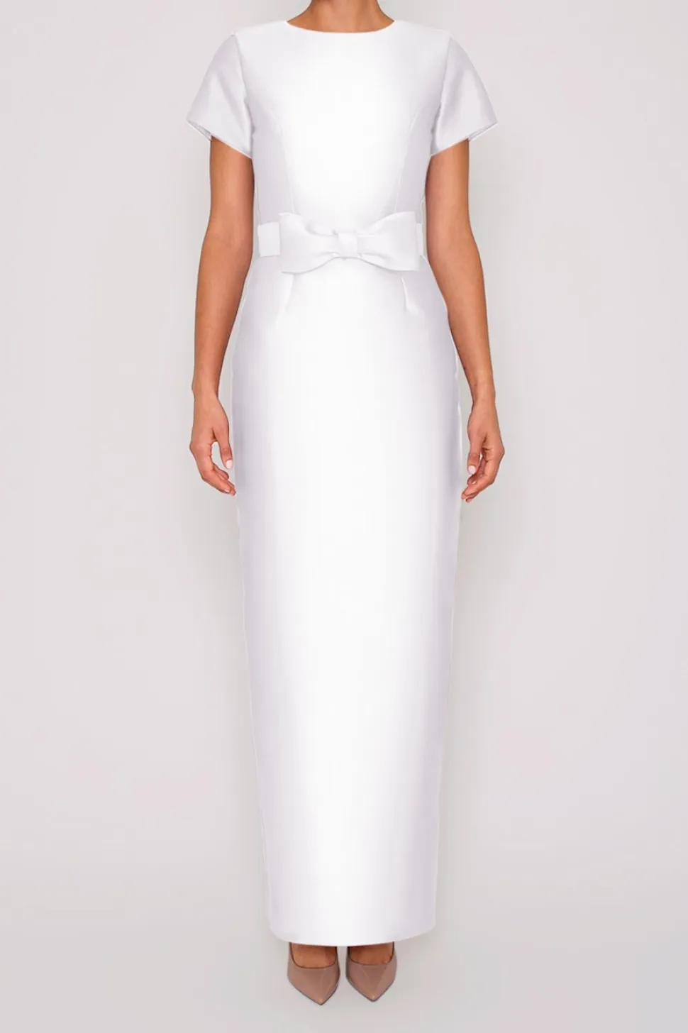 Bella Silk and Wool Column Gown with Removable Bow Belt