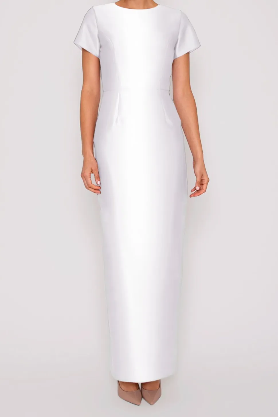 Bella Silk and Wool Column Gown with Removable Bow Belt