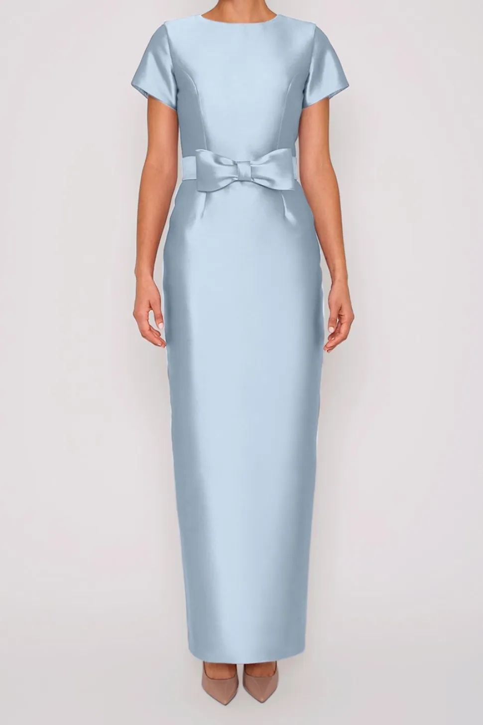 Bella Silk and Wool Column Gown with Removable Bow Belt