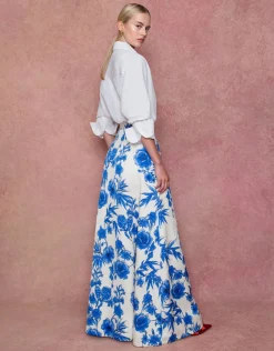 Bellamy Brocade Skirt in Antigua Blue