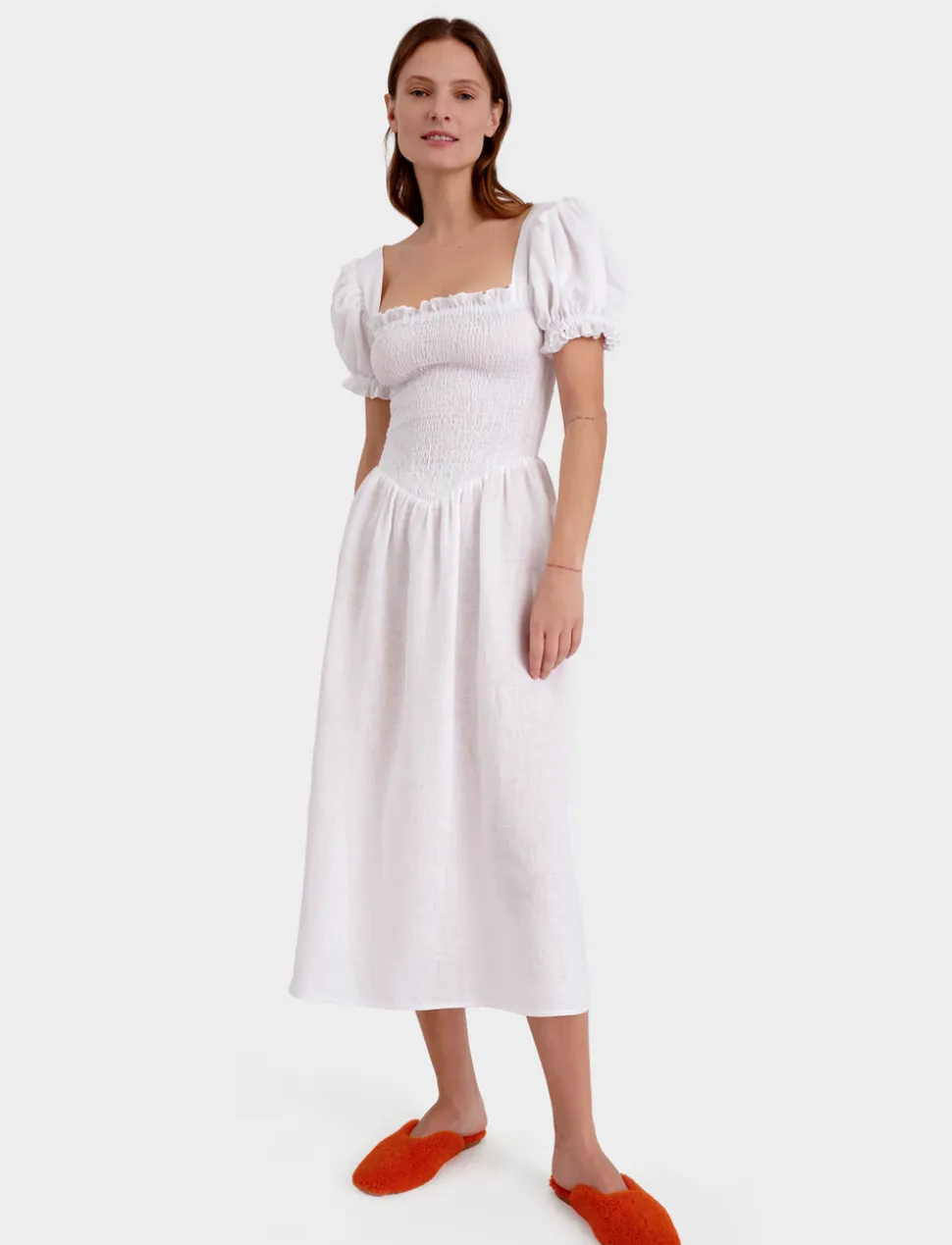 Belle Linen Dress in White