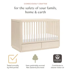 Bento 3-in-1 Convertible Storage Crib with Toddler Bed Conversion Kit in Washed Natural