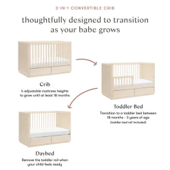 Bento 3-in-1 Convertible Storage Crib with Toddler Bed Conversion Kit in Washed Natural
