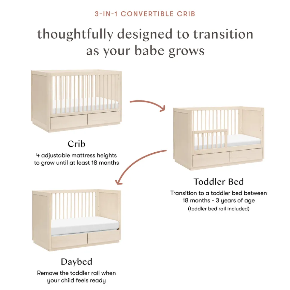 Bento 3-in-1 Convertible Storage Crib with Toddler Bed Conversion Kit in Washed Natural