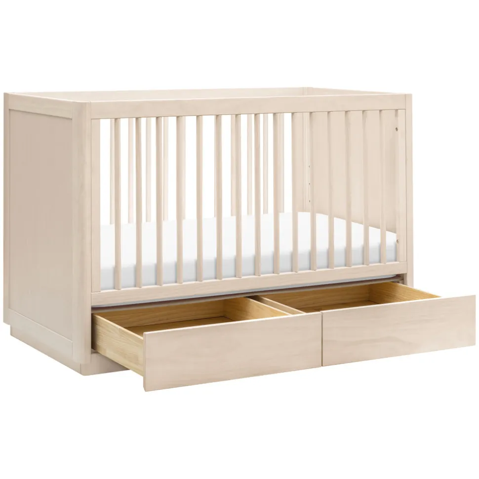 Bento 3-in-1 Convertible Storage Crib with Toddler Bed Conversion Kit in Washed Natural