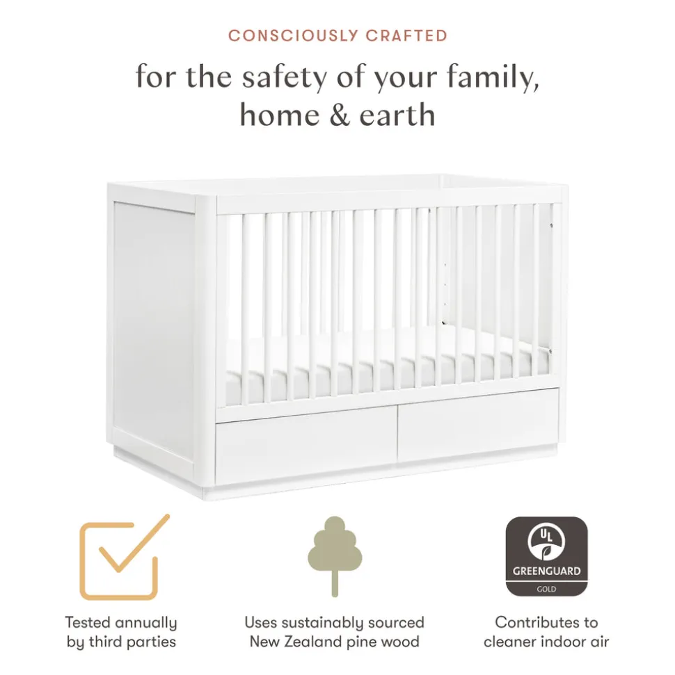 Bento 3-in-1 Convertible Storage Crib with Toddler Bed Conversion Kit in White