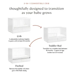 Bento 3-in-1 Convertible Storage Crib with Toddler Bed Conversion Kit in White