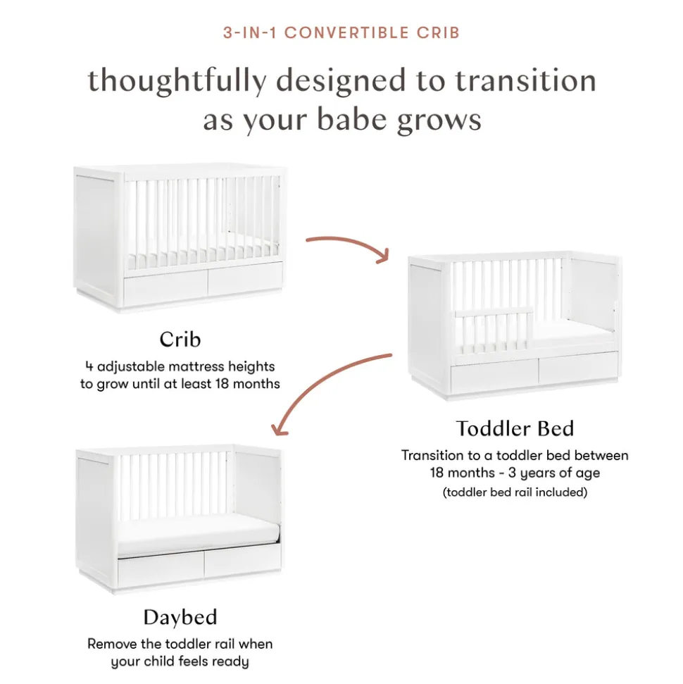 Bento 3-in-1 Convertible Storage Crib with Toddler Bed Conversion Kit in White