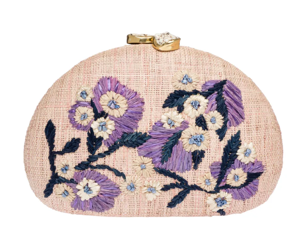 Berna Clutch in Pale Pink & Navy