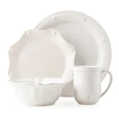Berry & Thread Whitewash Place Setting (with Mug & Cereal), Set of 4