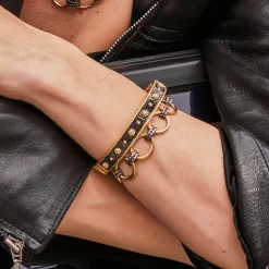 Berry Classic Hinged Bangle in Gold/Midnight