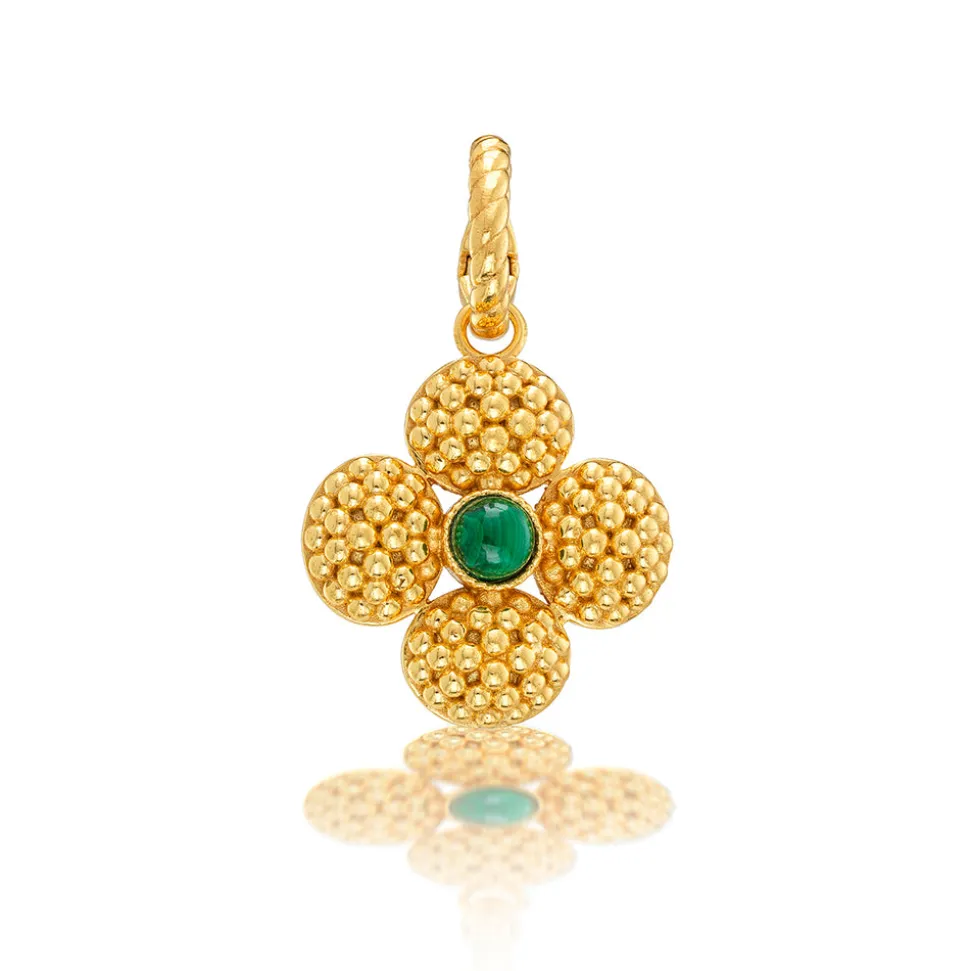 Berry Clover Double Sided Pendant in Malachite