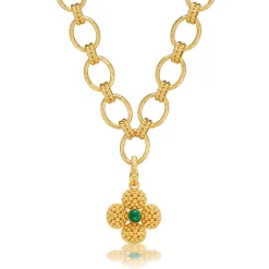 Berry Clover Double Sided Pendant in Malachite