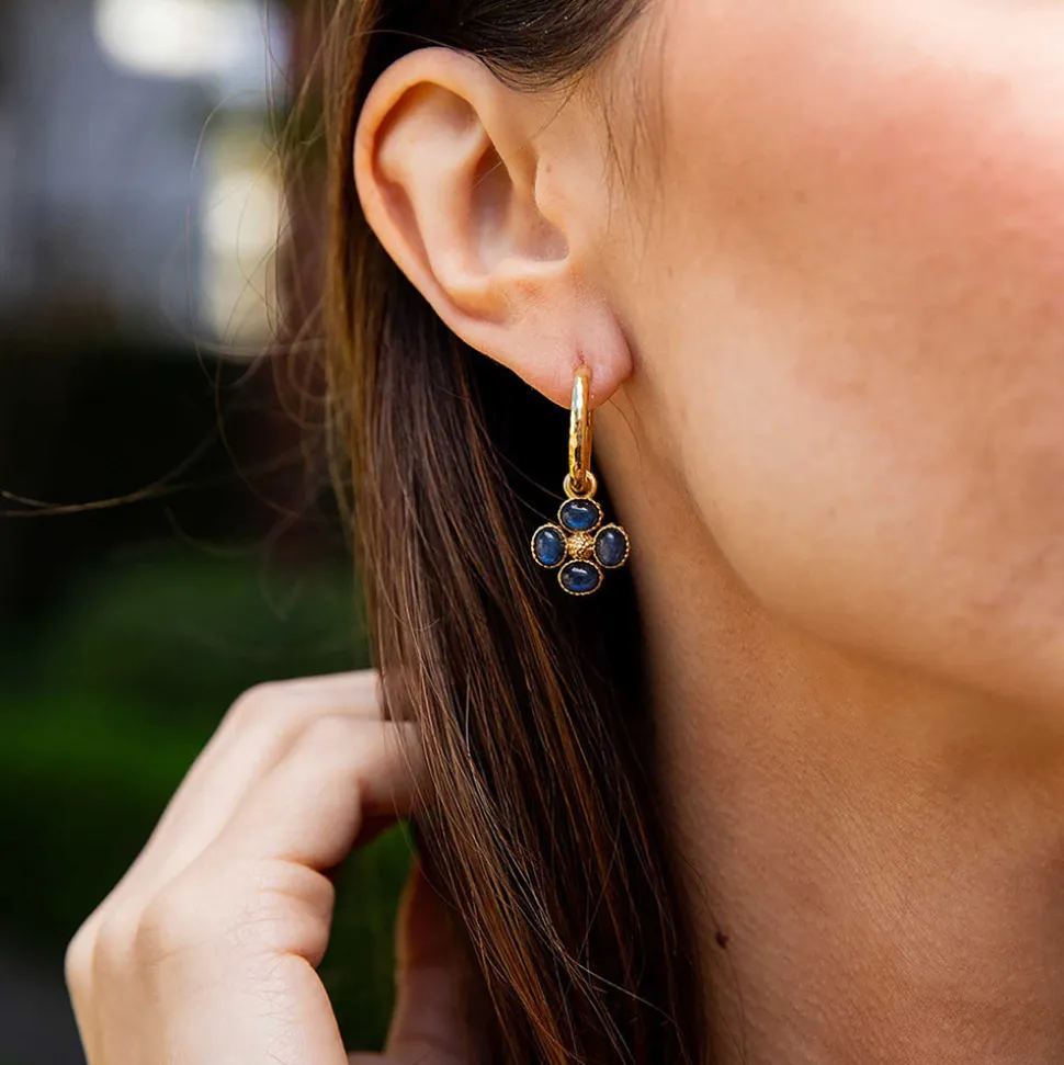 Berry Clover Hoop Earrings with Double Sided Charm in Blue Labradorite
