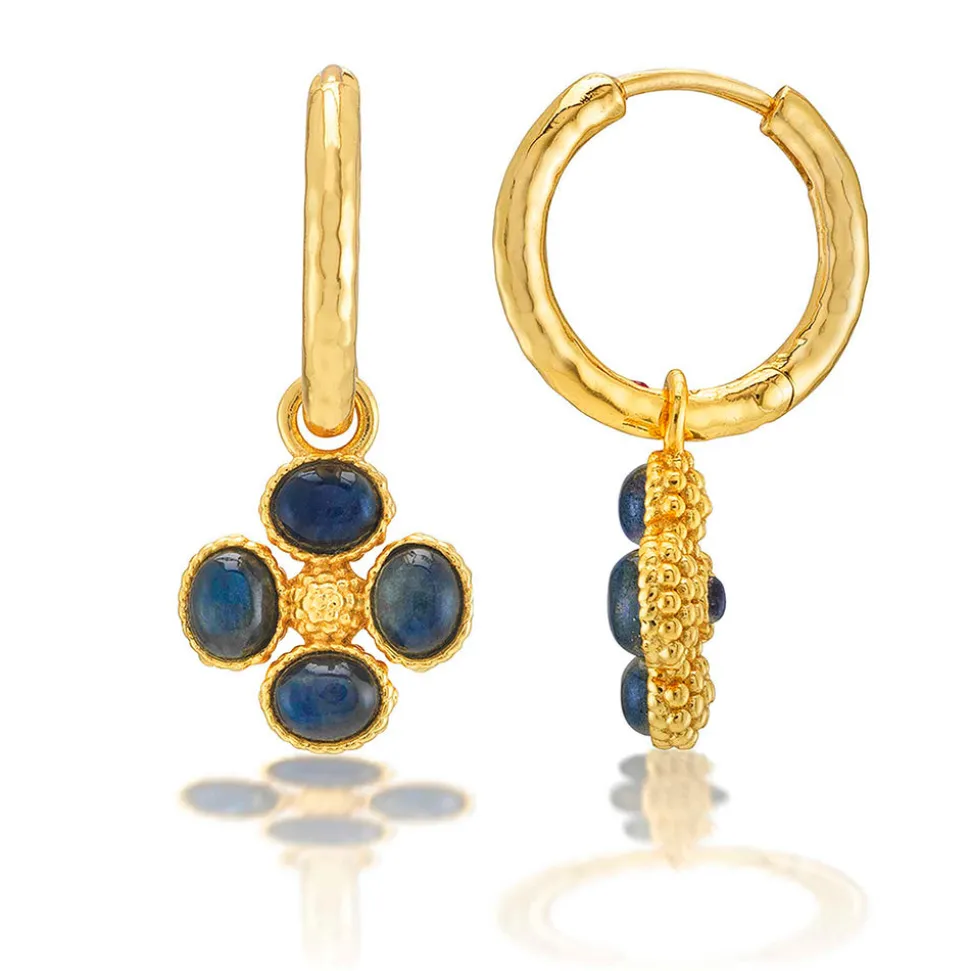 Berry Clover Hoop Earrings with Double Sided Charm in Blue Labradorite