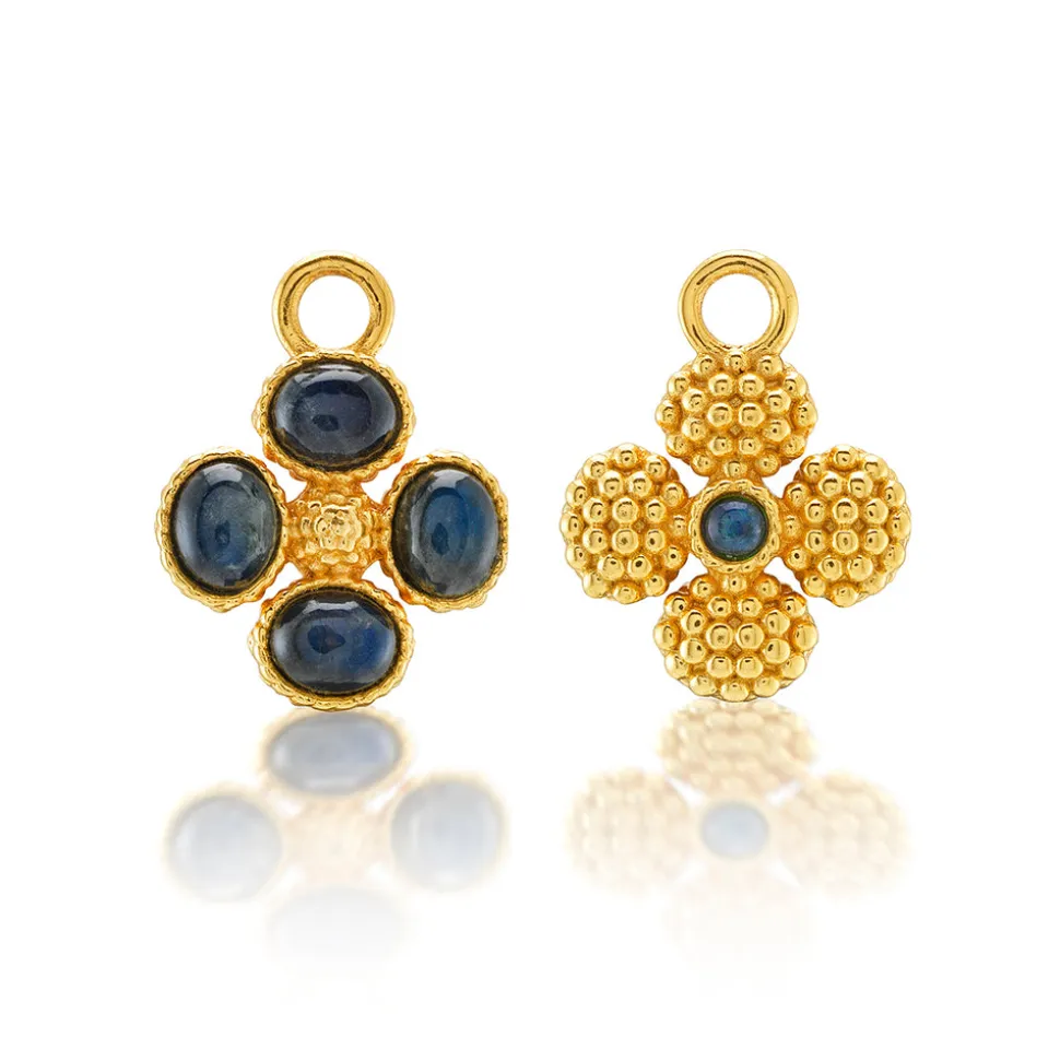 Berry Clover Hoop Earrings with Double Sided Charm in Blue Labradorite