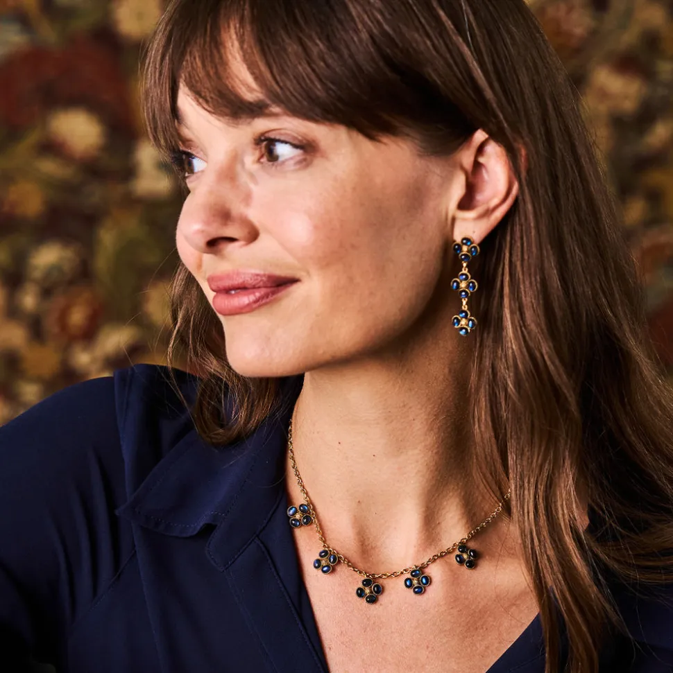 Berry Clover Linear Earrings in Blue Labradorite