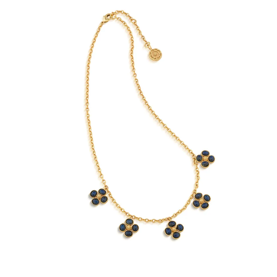 Berry Clover Multi Station Necklace in Blue Labradorite