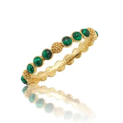 Berry Gem Hinged Bangle in Malachite