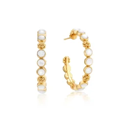Berry Gem Medium Hoop Earrings in Mother of Pearl